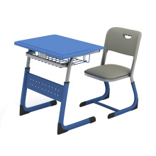 Elementary blue PE plastic table and chair height adjustable play school furniture for kids